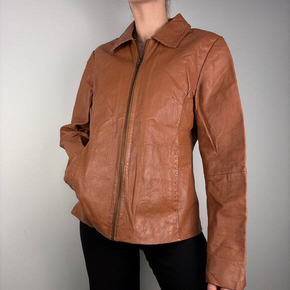 Brown leather jacket collared western detailing European vintage - Picture 5 of 8